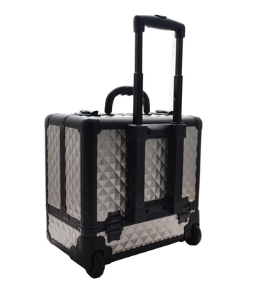 Carrello duro di caso di viaggio di alluminio cosmetico con 8 vassoi mobili di cuoio marrone chiaro